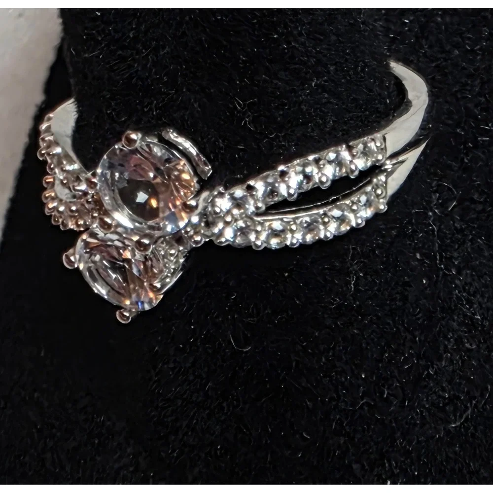 Ever Us 2 Stone White Sapphire Sterling Silver Ring Bypass Infinity Band 338958